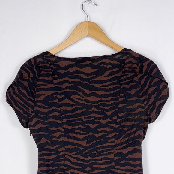 Madewell Dress Womens 0  Brown Black Zebra V-Neck Mini Abstract Animal - Picture 9 of 15
